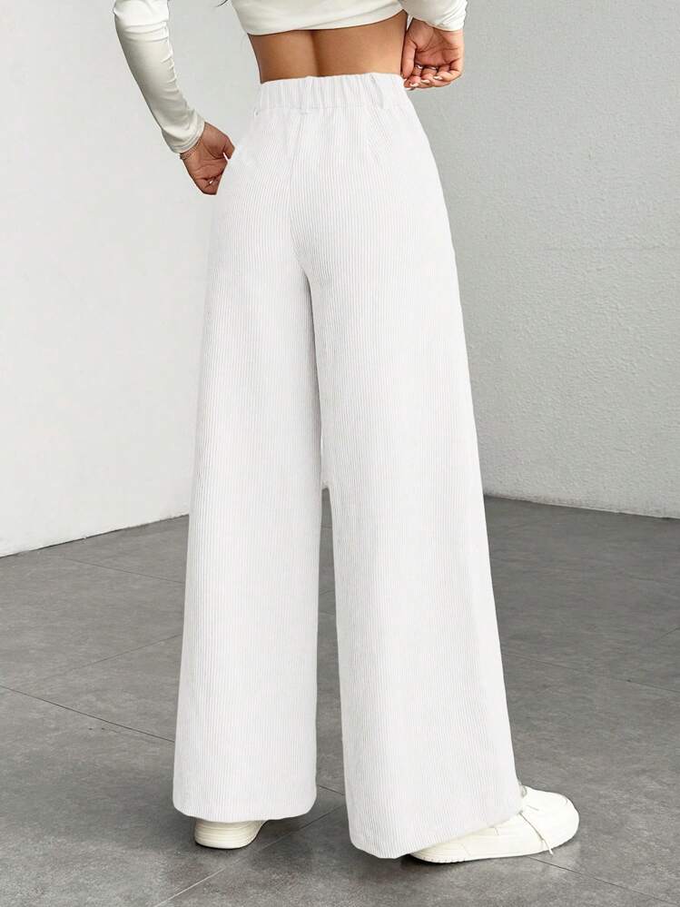 SHEIN PETITE Women's Casual Loose Low Waist Wide Leg Solid Color Pants,Cargo Pants ,Petite Women - White - View 2