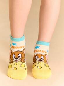 TOM & JERRY X SHEIN 4 Pairs Cotton Cute Cartoon Cat & Mouse Pattern Children Short Socks, Reinforced Toe & Heel, Unisex For Boys & Girls, Suitable For All Seasons - Multicolor - View 7