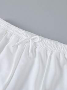 Sparklyn Tween Girls' Casual Everyday Minimalist Knitted Loose Fit Versatile Athletic Plain Leggings, Suitable For Outings, Shopping, Outdoor, Elegant Waist Design, Straight Leg All-Match Sportswear Loose White Pants