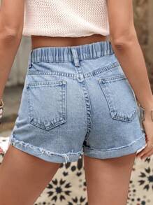 EMERY ROSE Pantaloni scurți casual din denim mărime mare - Spălare ușoară - Vizualizare 5