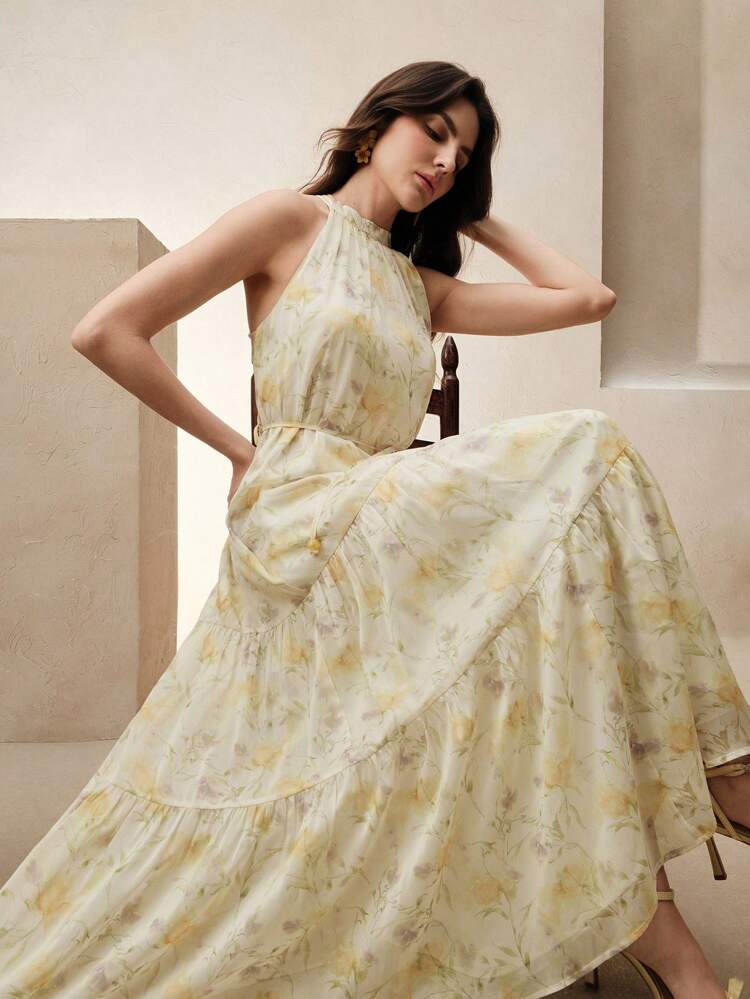 Sleeveless Ditsy Floral A-Line Dress For Women, Spring/Summer