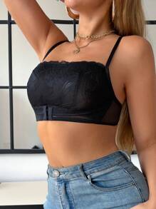 SHEIN Bralette de mujer con encaje y parches, con botones delanteros - Negro - Ver 4