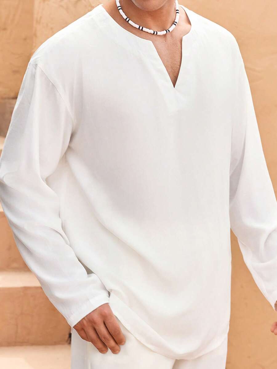 Manfinity BRENVOR Men's Casual Woven Long Sleeve Open Front Shirt, Suitable For Summer, Fall Katseye Linen