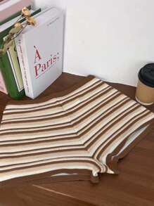 INAWLY European & American Style Summer Women Striped Patchwork Knitted Short Fitted Suit