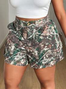Maweii Quần short thời trang thường ngày rộng rãi in họa tiết cành cây cỡ lớn cho nữ - màu xanh lá - Xem 5