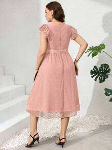 SHEIN Clasi Vestido largo elegante de encaje y patchwork verde para mujer talla grande para verano