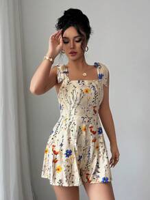 Elenzga Mono corto para mujer con estampado y lazo en la cintura para vacaciones