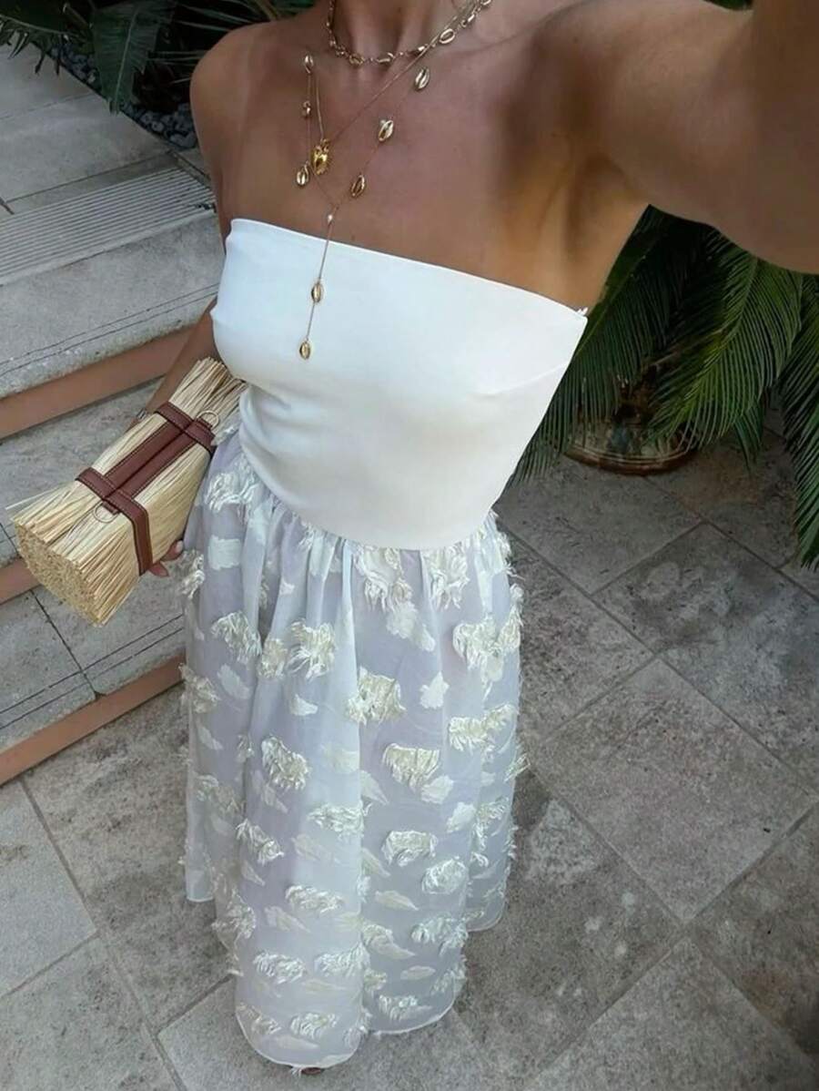 SHEIN Frenchy Women's Elegant Maxi Tube Dress For Casual Daily Wear, Summer New Year White Evening Dress Party - White - View 1