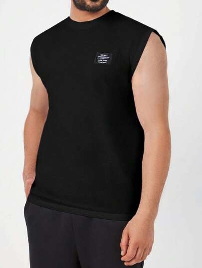 RueChic Męski swobodny top bez rękawów z nadrukiem w litery i okrągłym dekoltem, lato
