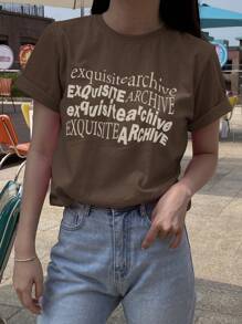 DAZY 女士夏季圆领宽松字母印花短袖 T 恤、图案 T 恤、返校服