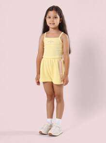 SUMWON Conjunto de entrenamiento de correa de tanque y pantalones cortos elásticos de verano para práctica de baile y entrenamiento atlético, colección de clubes de baile para niñas