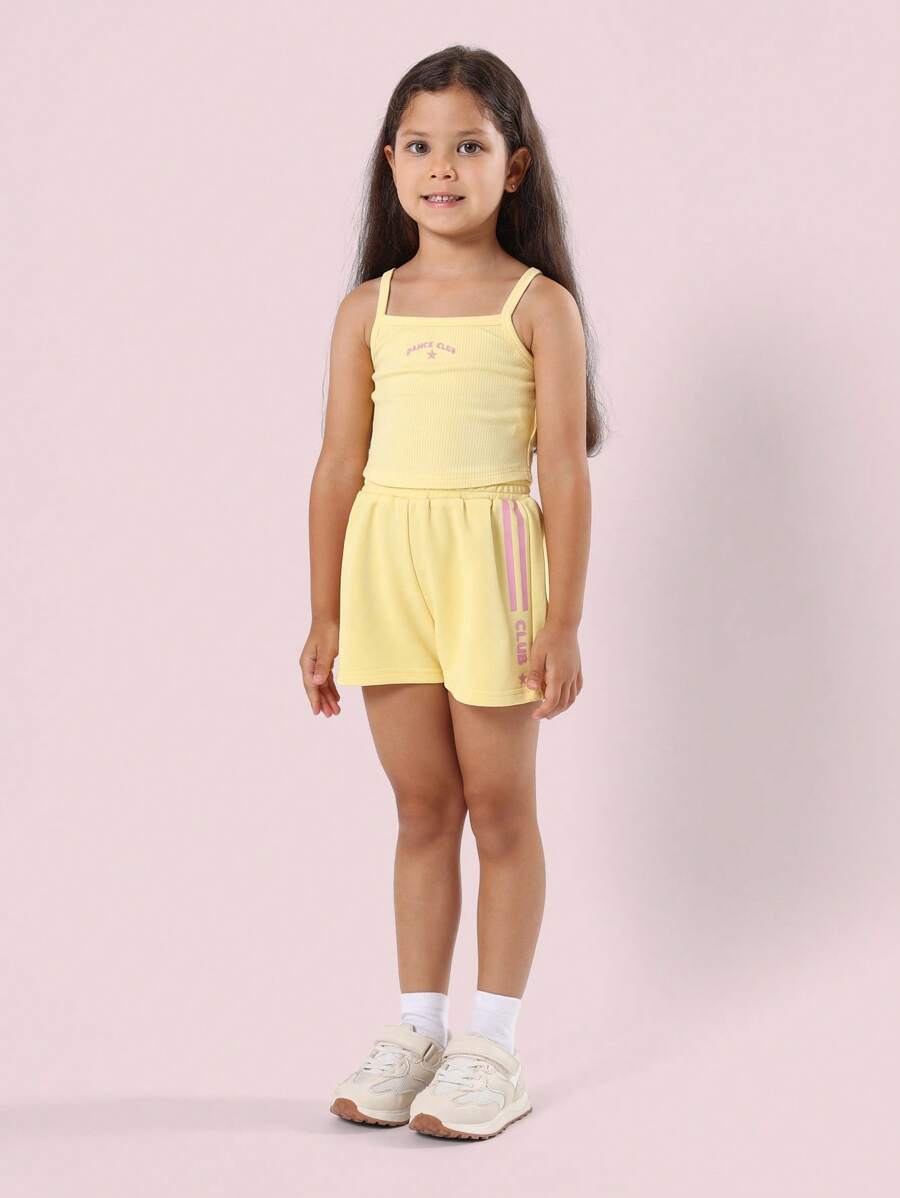 SUMWON Conjunto de entrenamiento de correa de tanque y pantalones cortos elásticos de verano para práctica de baile y entrenamiento atlético, colección de clubes de baile para niñas