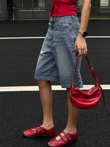 DAZY Women's Loose Fitting Casual Five-Point Denim Shorts With Pockets - Dark Wash - View 3