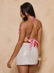 SHEIN BAE Women's Sexy Backless Floral Print Beach Tank Top - Pink - View 2
