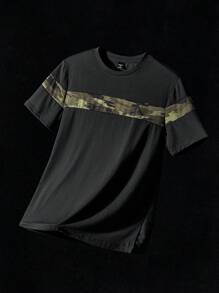NEON BLANC Men T-Shirts Fit Crew Neck Short Sleeve Camo Casual Army Green Panel Summer Tee, Streetwear Casual - Black - View 1