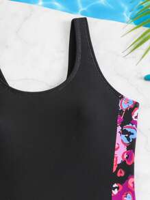 Tween Girls Fashion Colorful Print Sleeveless One Piece Swimsuit Summer Holiday