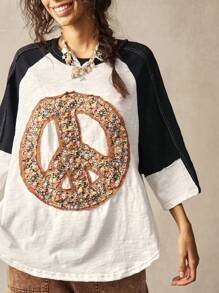 Bohemela Maglietta casual oversize taglie comode, maglia a blocchi di colore con scollo tondo e maniche a raglan