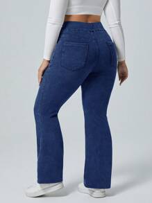SHEIN CURVE+ Quần jeans ống loe cạp cao giặt thường ngày cỡ lớn - Rửa tối - Xem 2