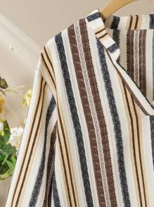 Lacomfia Set casual comodo e ampio da donna con camicia a maniche lunghe con stampa a righe colorate e pantaloni a gamba ampia, taglia grande