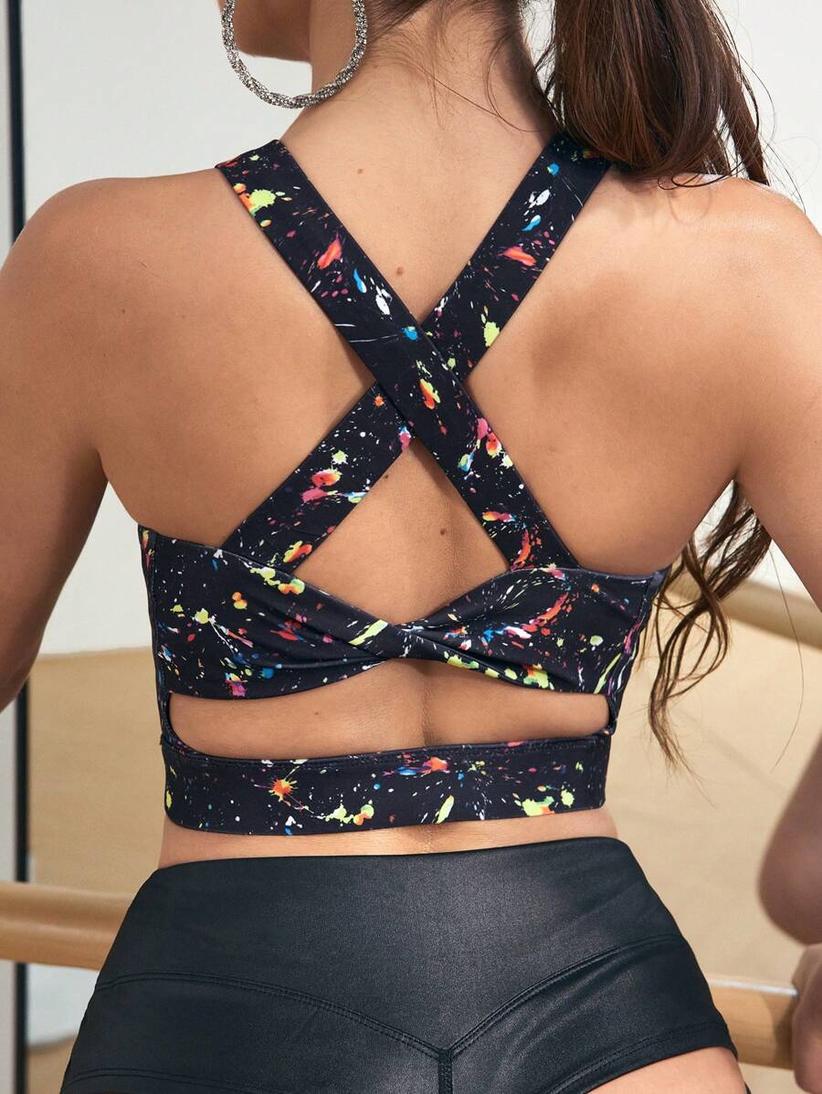 Menodora SHEIN Sport Women Speckle Print Criss-Cross Back Everyday Fitness Sports Bra Polewear - Multicolor - View 1