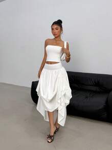 SHEIN EZwear 女士时尚双面半身裙，适合夏季 - 白色 - 查看 3