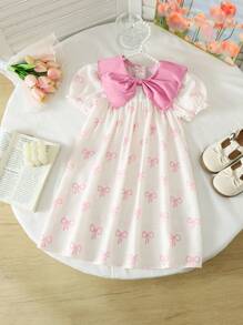 Genkimix Kids Young Girl 2025 Summer New Arrival Butterfly Print Bowknot Collar Ruffle Sleeve Casual Loose Fit Princess Dress Dresses With Bow For Girls - Pink - View 6
