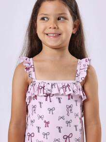 Áo tắm liền thân cho bé gái in nơ, dây đeo bèo nhún, thích hợp cho mùa hè đi biển, tiệc bể bơi, kỳ nghỉ và du lịch. - Hồng - Xem 5