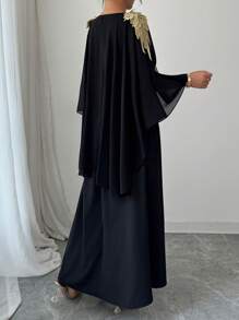 Chiquease Elegant Black & Gold V-Neck Poncho Dress For Women - Black - View 2