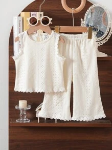 SHEIN 2pcs/Set Baby Girl 0-3 Years Holiday & Casual Loose Tank Top And Wide Leg Pants Set, Spring/Summer