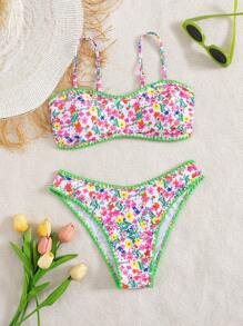 Swim Mod 女士夏季音乐节碎花贝壳蕾丝可爱度假风比基尼套装 - 彩色 - 查看 4