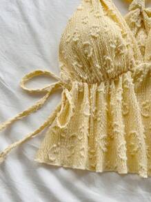 Soleia Women V-Neck Backless Ruffle Hem A-Line Fitted Camisole Top, Textured Fabric, Suitable For Party, Date, Afternoon Tea, Beach, Summer - Yellow - View 5