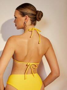 COSMINA Women's Solid Color Beaded Cutout Back Tie Bikini Top, Suitable For Summer Beach - Orange - View 2