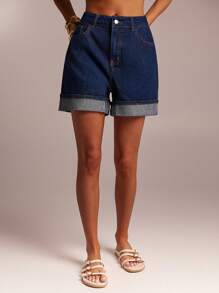 SHEIN Forever 21 夏季女士浪漫牛仔短裤，适合舞会/正式场合/生日/90 年代/商务休闲女士/优雅/西部装/外出/时尚/休闲/千禧年/俱乐部/办公室/鸡尾酒会/复古/紧身/狂欢节/搞笑/优雅/老钱/街头服饰/度假/乡村音乐会/工作/端庄/春假/单身派对/音乐会/坏人/基本款/毕业/ A 字裙/女牛仔/通勤仙女风格/牛仔短裤 - 藍色 - 查看 4