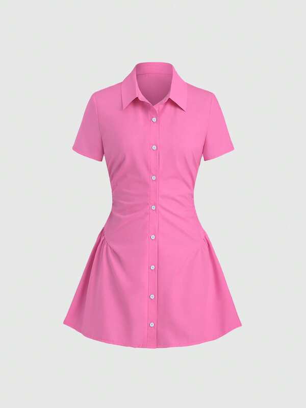 Sweetra Vestido de camisa con cintura entallada, vestido mini informal y sexy