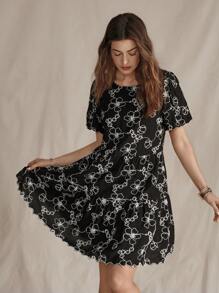 Wildy American Western Rustic Vacation Vintage Cotton Embroidery Puff Sleeve Green Short Dress Bohemian  Vacation Outfits Women Vintage Country Cowboy Woman S Summer Clothes