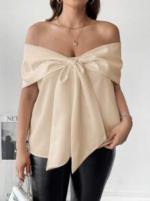 SHEIN Essnce Plus Size Women's White Top, Bow Top, Off-Shoulder Top, Summer Wear, Women's Date Top, Cute Top, Wedding Season, Valentine's Day Wear,Going Out Tops Valentines Clothes