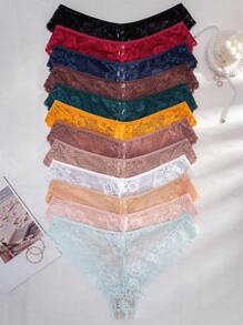 SHEIN 12pcs/Pack Plus Size Lace Seamless Comfort Triangle Panties - Multicolor - View 2