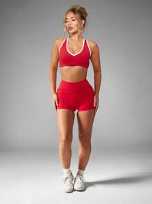 Missguided x Playboy High Impact Cross Back Sports Bra Athletic Workout Fitness Running Training Dance Gym Yoga High Support Performance Activewear Athletic Base Layer - Red and White - View 3