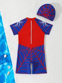 SHEIN GraphicGems Young BoySpider Design Beach Swimsuit For Summer - Red - View 2