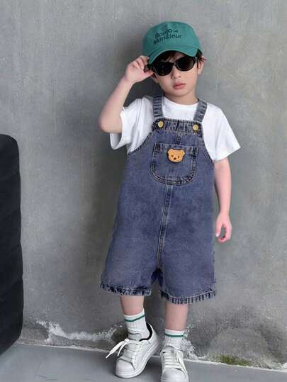 SHEIN Casual Mångsidiga Bekväma Denim Bib Shorts, Baggy Jeans, Jeanshorts