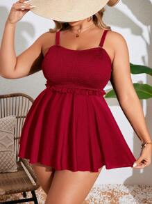 Swim Lushoire Conjunto de tankini de talla grande para mujer con tirantes finos y falda - Rojo - Ver 4