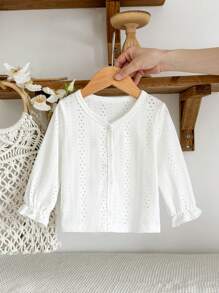 SHEIN Vintaside Kids Cardigan blanc léger pour bébé/tout-petit fille, vêtement de tous les jours décontracté, printemps/été, 0-3 ans