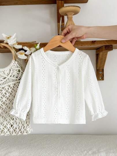 SHEIN Vintaside Kids Baby/Kleinkind Mädchen leichte weiße Strickjacke Oberbekleidung, lässiger Alltagsgebrauch, Frühling/Sommer, 0-3 Jahre