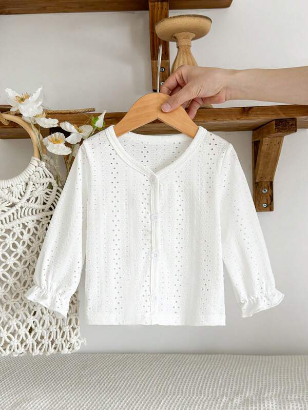 SHEIN Vintaside Kids Baby/Toddler Girl Lightweight White Cardigan Outerwear, Casual Everyday Wear, Spring/Summer, 0-3 Years