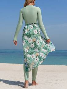 Swim Mulvari Women's New Burkini Set, With Long Sleeve Top, Long Pants And Mesh Skirt, 3Pcs Holiday Swimsuit Set - Multicolor - View 2