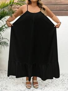 SHEIN CURVE+ Solid Color Plus Size Tank Top Swing Dress,Long Vacation Dress, Wedding Anniversary, White Dress, Long White Dress Boho Vacation Beach Outfits For Woman/Beach Dress/Beach Vacation Outfits/Beach Essentials / Graduation/Tea Party Dress,Sundress,Summer Dresses For Women