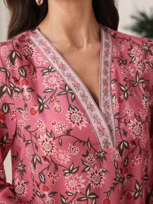 Lacomfia Modisches, weites Mittellanges Kleid im muslimisch-nahöstlichen Stil, Dubai-Stil Abaya, dezent - Pink - Übersicht 6