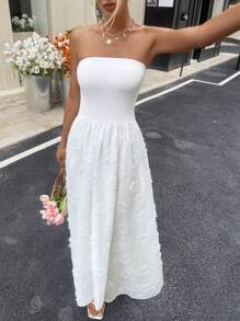 SHEIN Frenchy Women's Elegant Maxi Tube Dress For Casual Daily Wear, Summer New Year White Evening Dress Party - White - View 8