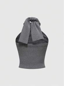 ROMWE J-Fashion 百搭针织吊带背心，正面系带，多种款式，返校必备 - 灰色 - 查看 5