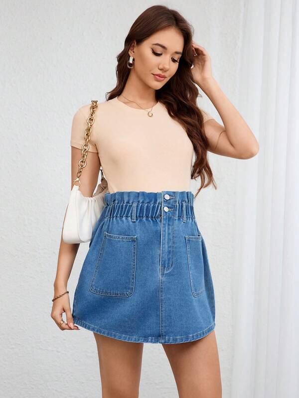 SHEIN Maternity Casual Washed High Waist Denim Skirt  Jeans Skirt For Woman Skirts For Women Denim